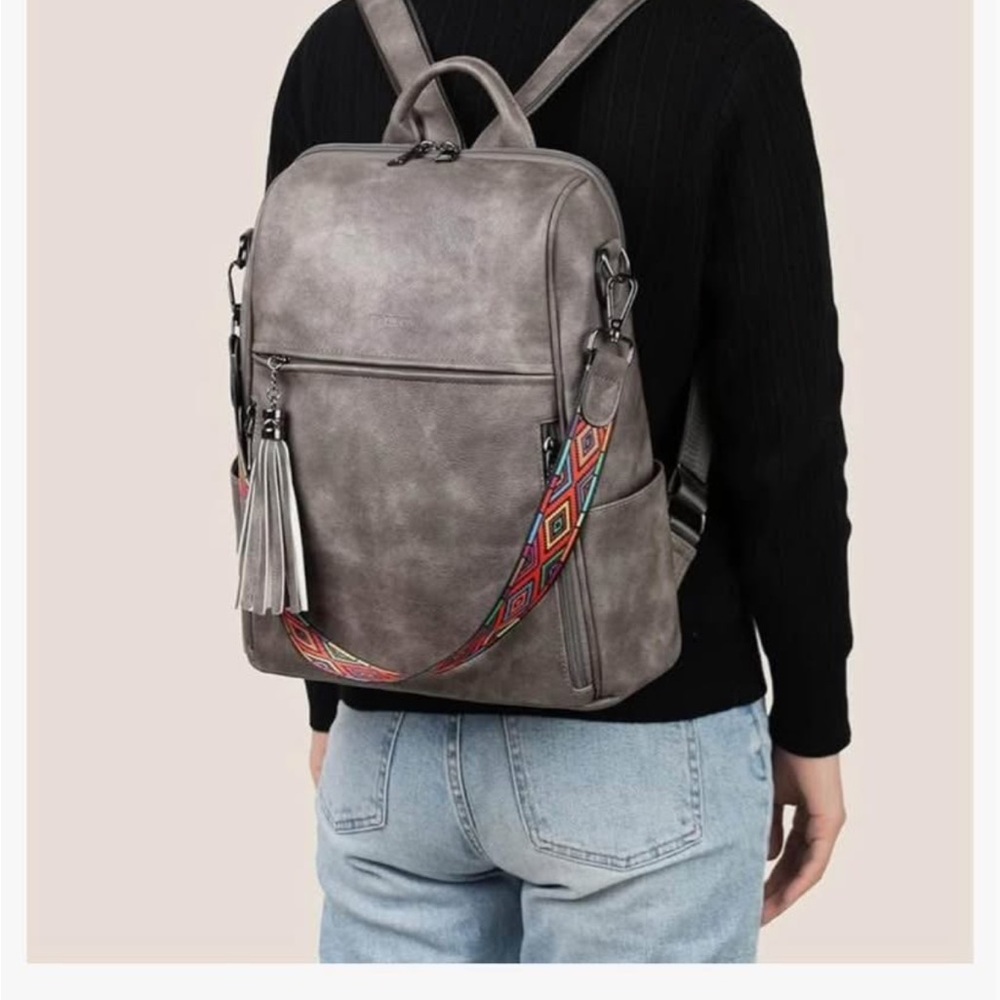 Pink Backpack With Patterned Strap - image 5